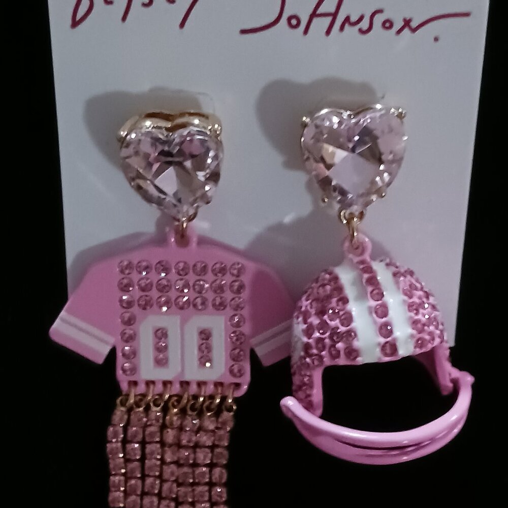NWT BETSEY JOHNSON Faux Stone Football Jersey Helmet Mismatch Earrings